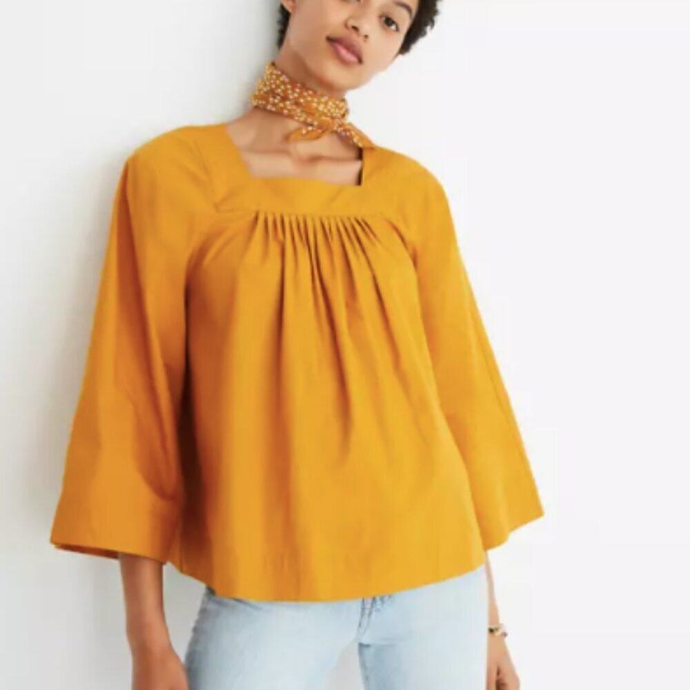 Madewell Mustard Square-Neck Wide Sleeve Blouse